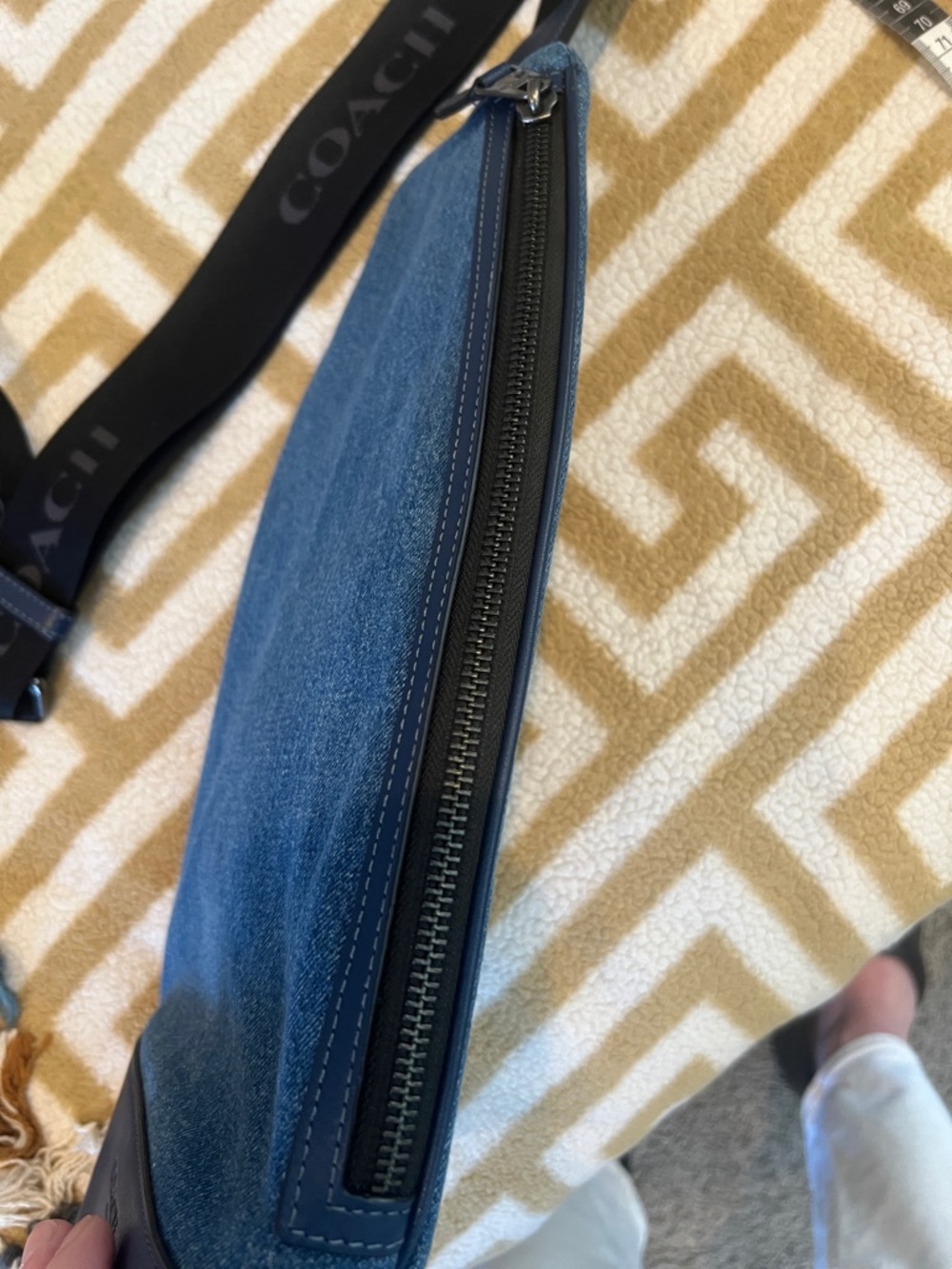RARE Coach Purse (Crossbody Bag). Denim and Navy Leather Sling Belt Bag - Picture 10 of 14